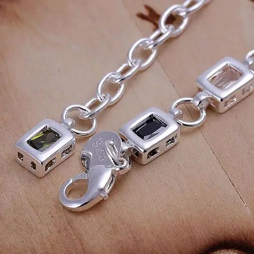 Wholesale High Quality Jewelry Bridal 925 Sterling Silver Fashion Square Color Stone Bracelets for Women Best Gift SMTH261 | Украшения и
