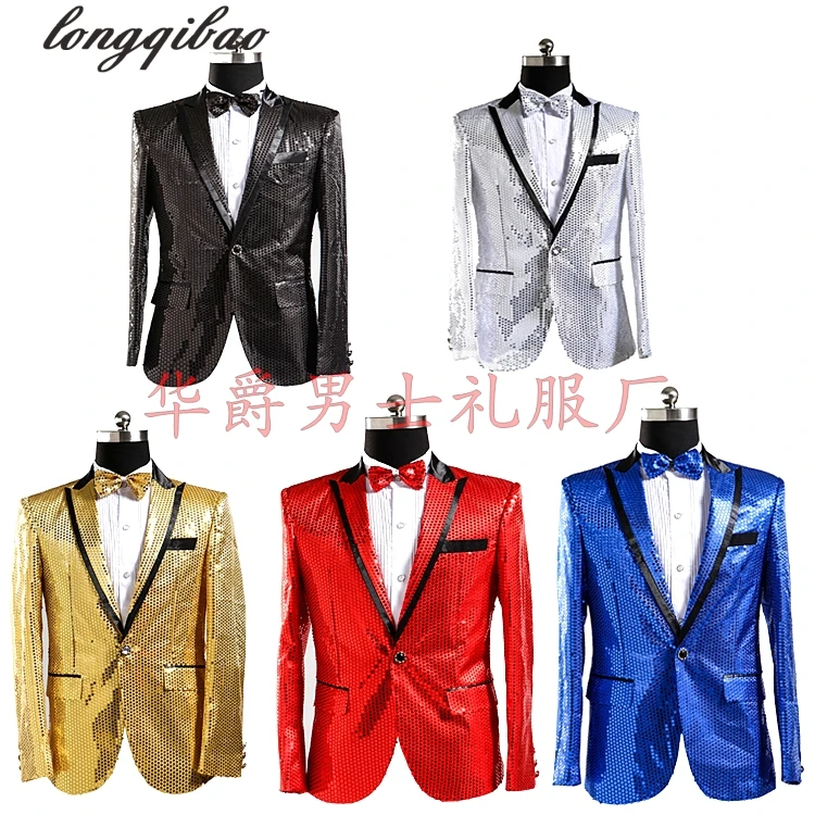 Мужские костюмы с блестками черно белые красные Пудровые жемчужные синие