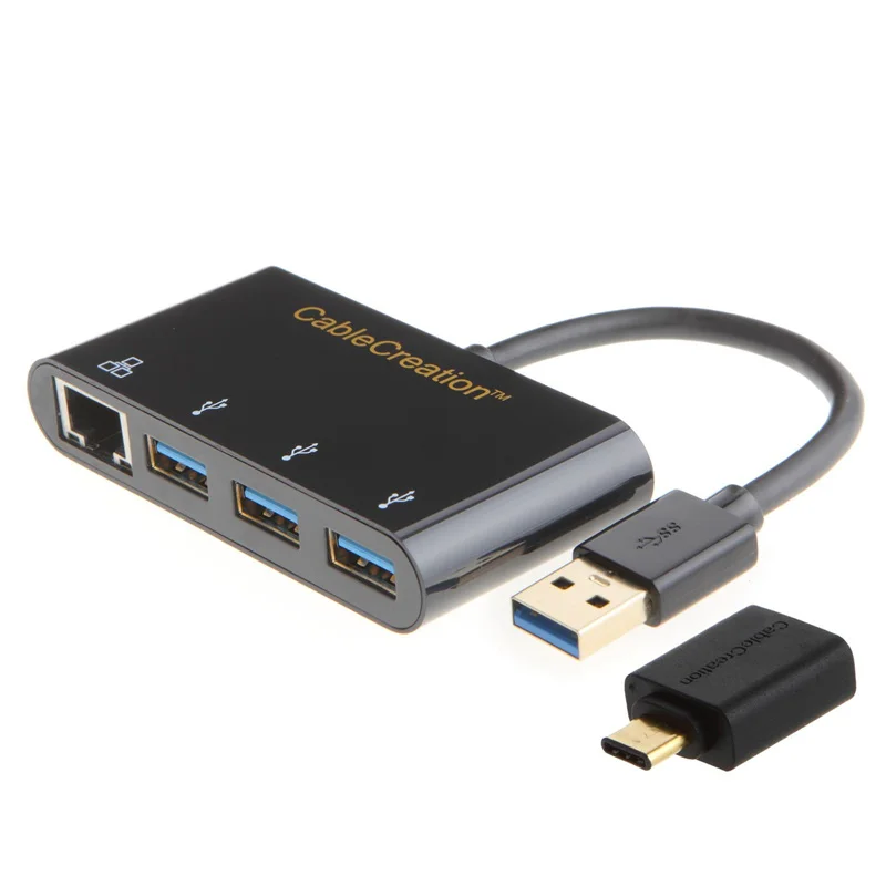 

2-in-1 USB 3.0+3.1 USB-C with 3 Ports USB 3.0 Hub + Gigabit Ethernet Port Adapter Compatible Windows,Mac OS,Linux System