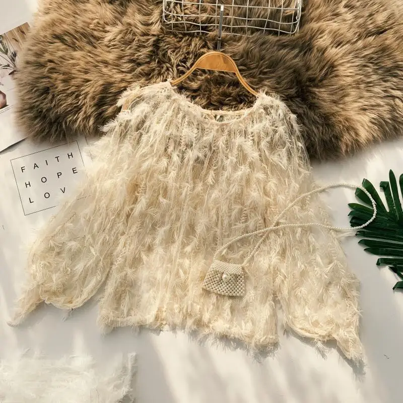 2019 Новая модная женская блузка рубашка Весна и лето круглый вырез с длинными