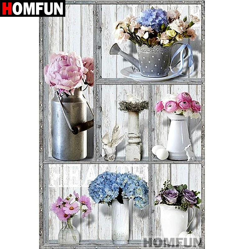 Алмазная живопись HOMFUN A07398 картина Цветочная полка с полками вышивка крестиком