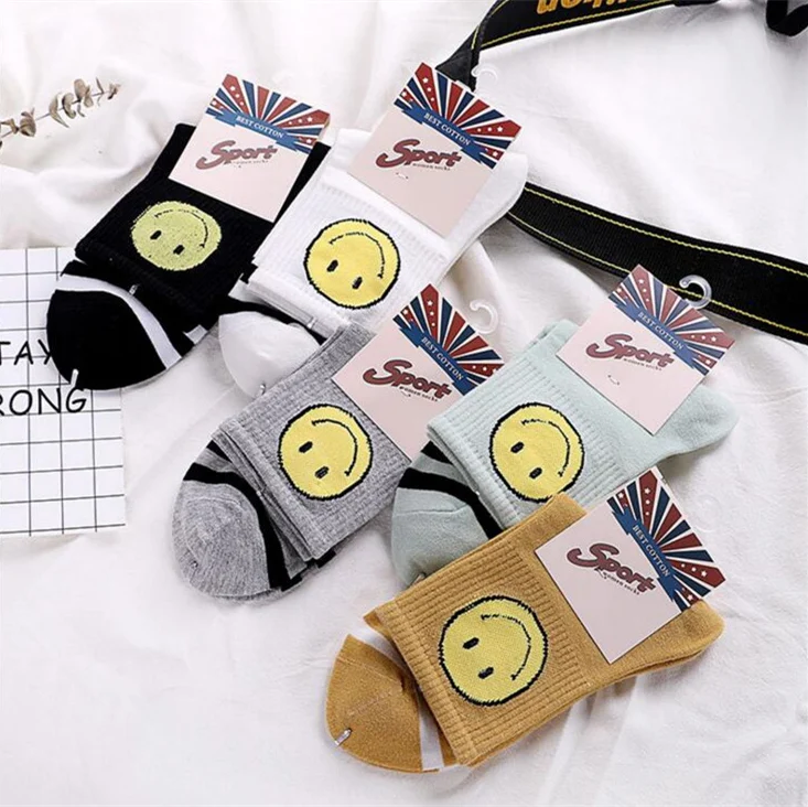 5 пар/комплект женские разноцветные носки с улыбающимся лицом|female socks|women tube