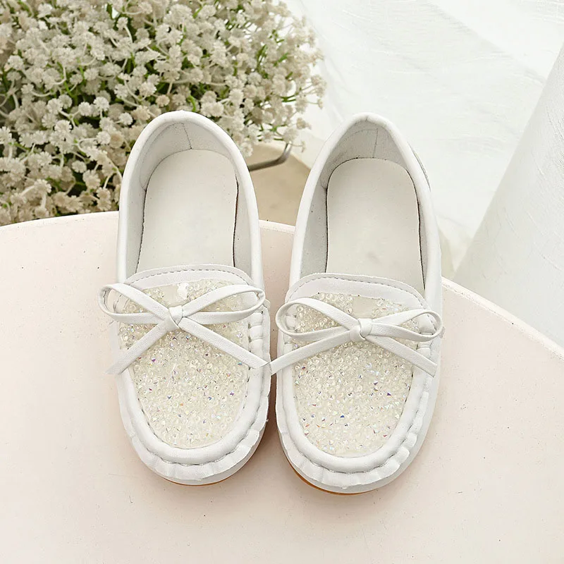 HITOMAGIC Children Shoes Girls Female Footwear With Rhinestones Bow Spring Summer Autumn Breathable Casual Kids Peas Shoe | Детская
