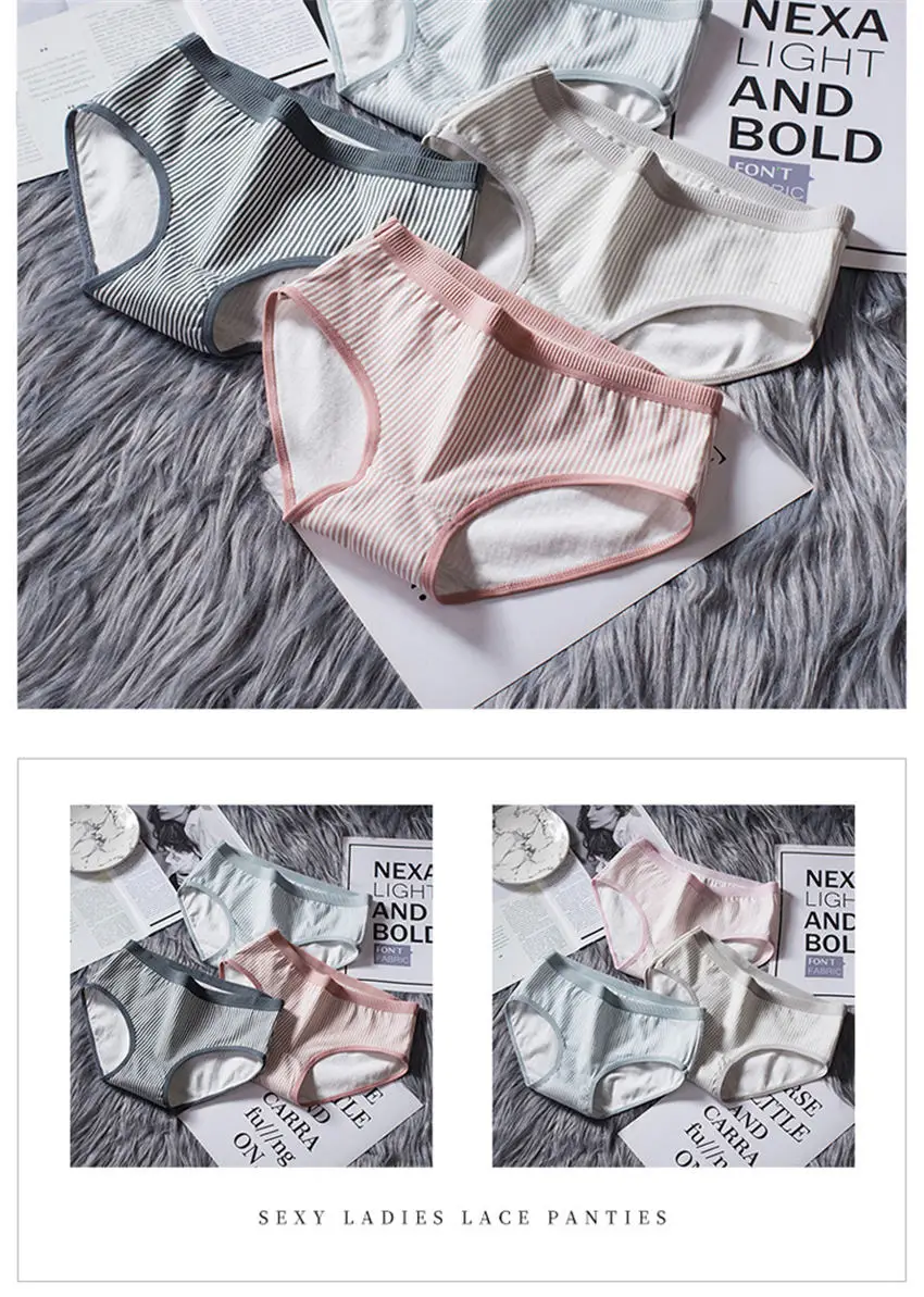 Women Cotton Panties Fashion Underwear Striped Panties for Female Girl Underpants Briefs Female Underpants Lingerie Dropshipping