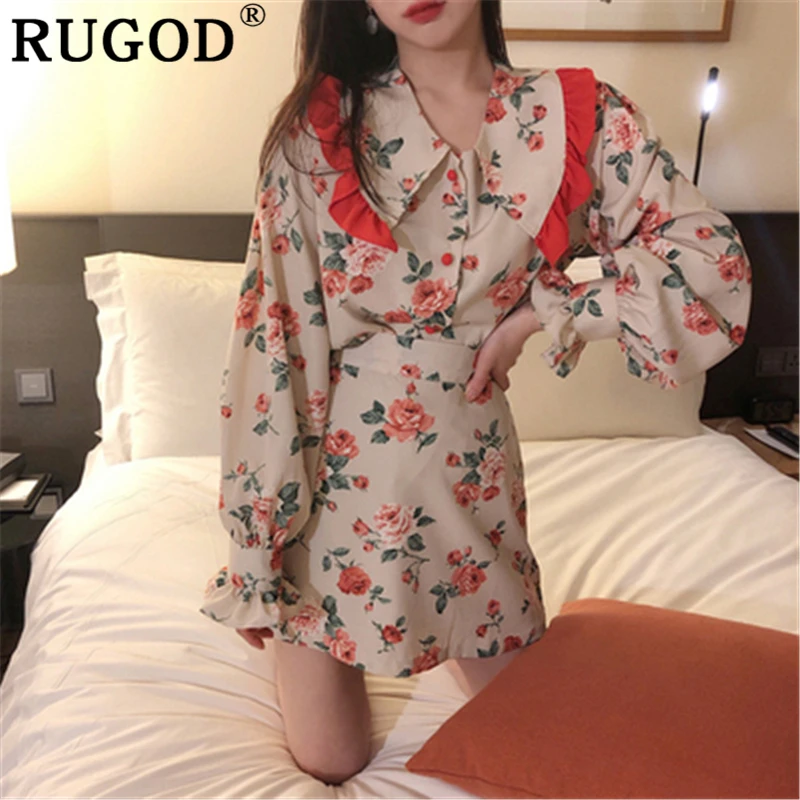Женская кружевная блузка RUGOD из двух предметов с цветочным принтом и эластичной
