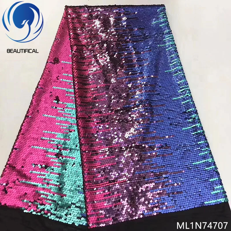 ML1N74707 BEAUTIFICAL французский блестки tull ткани 5 ярдов нигерийской свадебной вечеринки тюль кружевной ткани Французский ML1N747 - Цвет: ML1N74707