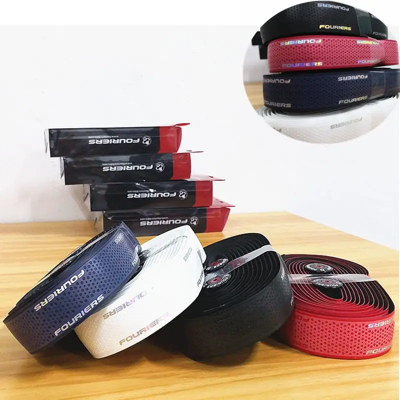 

1set Fouriers Monochrome Color Bar Tape And Plugs PU Road Bike Drop Handlebar Wraps 3CM * 210CM Rainbow LOGO 4colors Optional