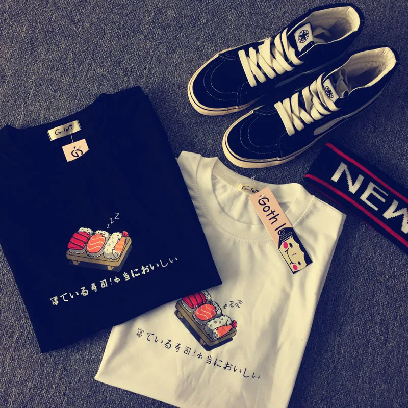 Женская футболка с коротким рукавом летняя принтом в японском стиле|sleeve details|t-shirts