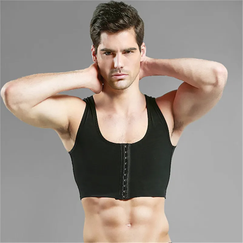 black chest binder Гинекомастия, формирователь груди для мужчин, грудь, утягивающий корсет на молнии, пивной контроль живота, Корректирующее белье, топы, утягивающий жилет - Цвет: black chest binder