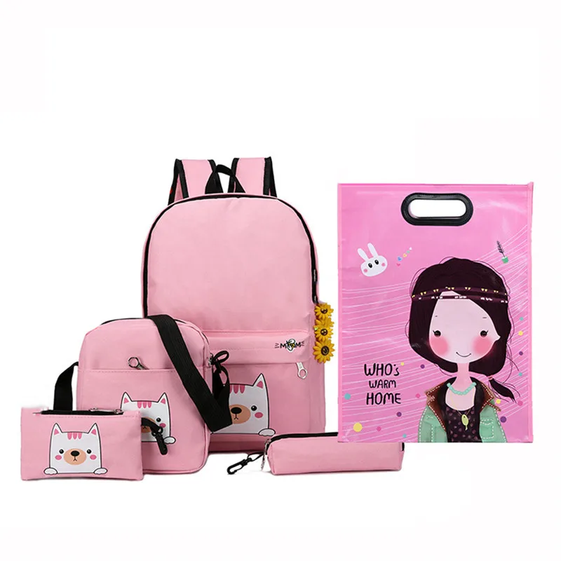 pink 4 шт./компл. школьные сумки рюкзаки для детей; школьная сумка для девочек с рисунком милого кота туристические рюкзаки Mochilas Escolare - Цвет: pink