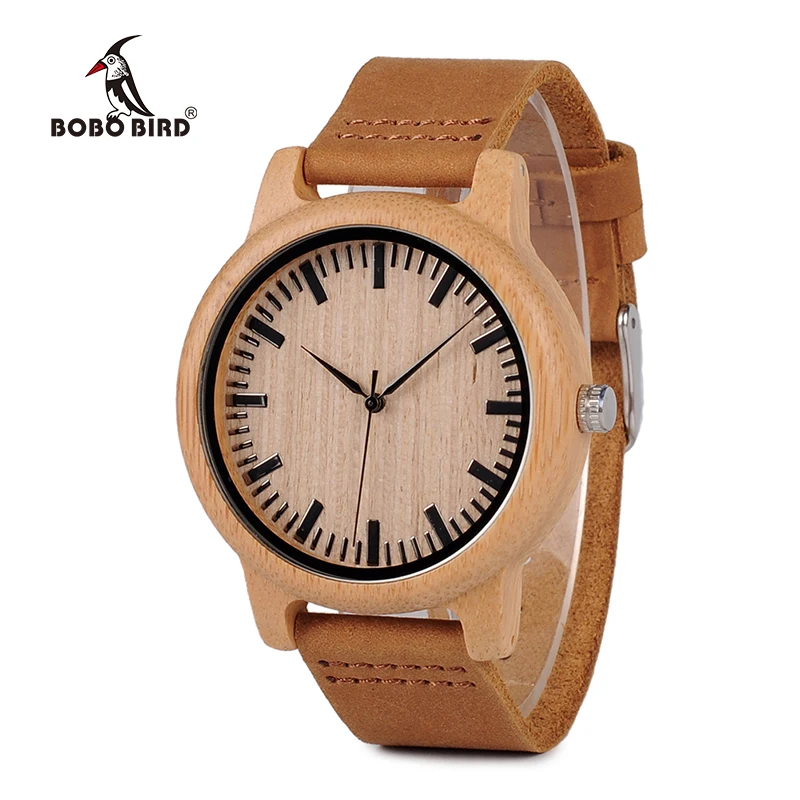 BOBO BIRD C-A16 женские деревянные бамбуковые часы для мужчин кожаный ремешок Кварцевые часы для женщин с подарочной коробкой OEM Прямая поставка