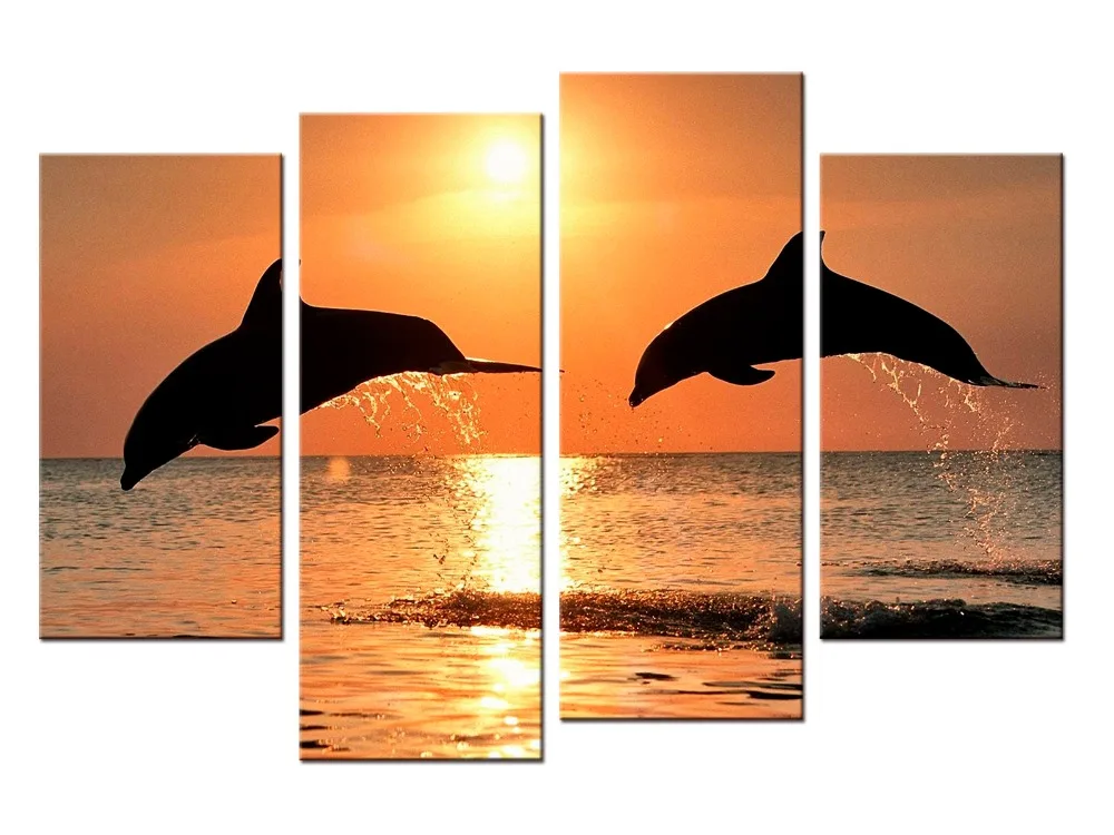 4 шт./компл. новые художественные принты на холсте животные дельфины живопись