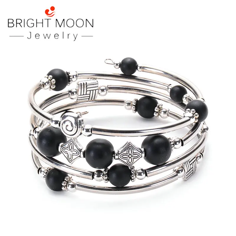 Браслет из чакры с бусинами и толстыми серебристыми бусинами|Плетеные браслеты| |