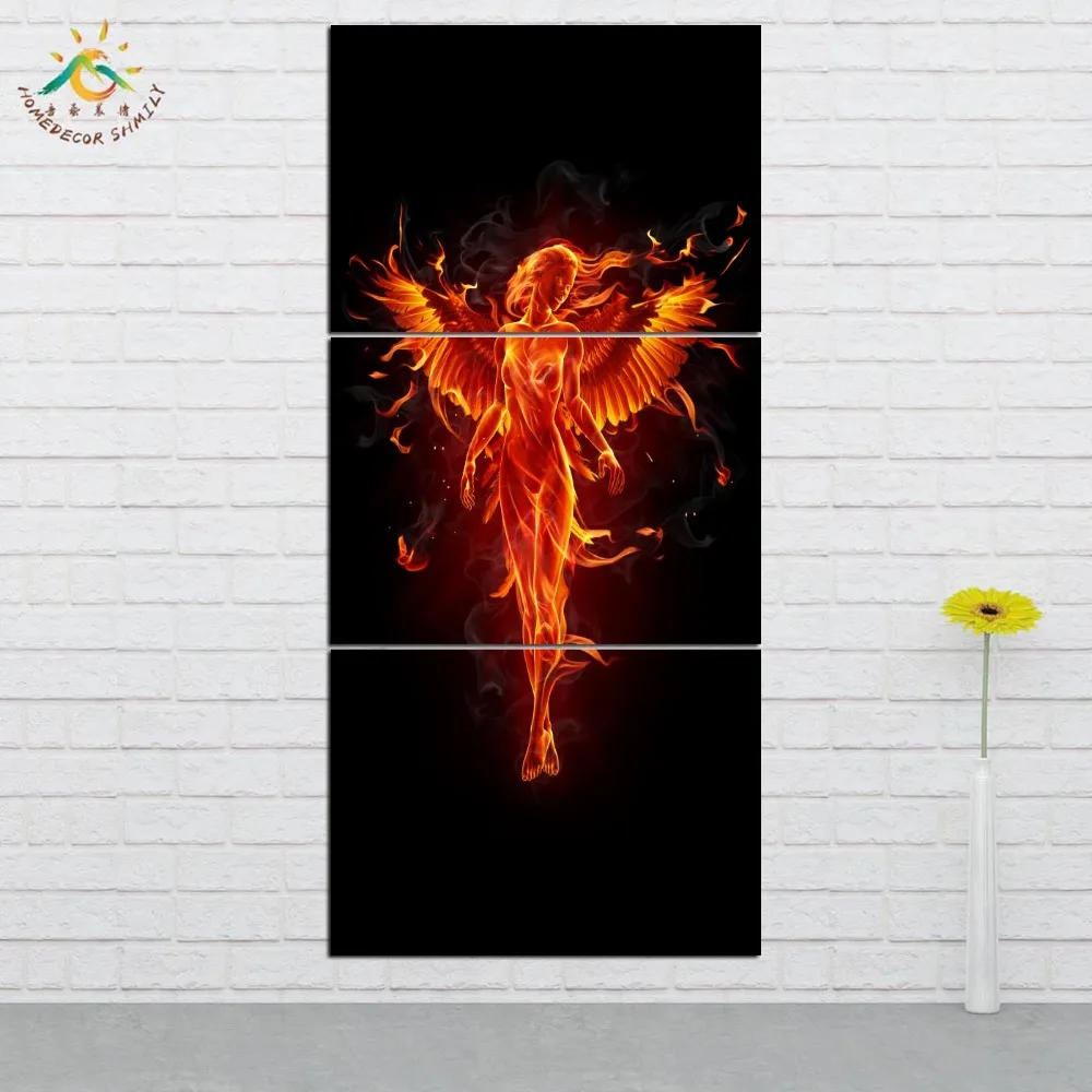 Modern Canvas Art Prints Poster Wall Painting Home Decoration Artwork On Fire Angel Girl Pictures for Bedroom 3 PIECES | Дом и сад