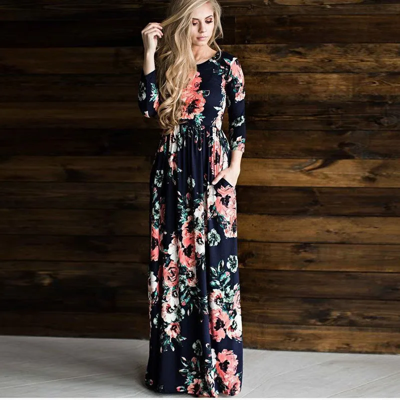 2019 новое летнее длинное платье с цветочным принтом Boho пляжное туника Макси