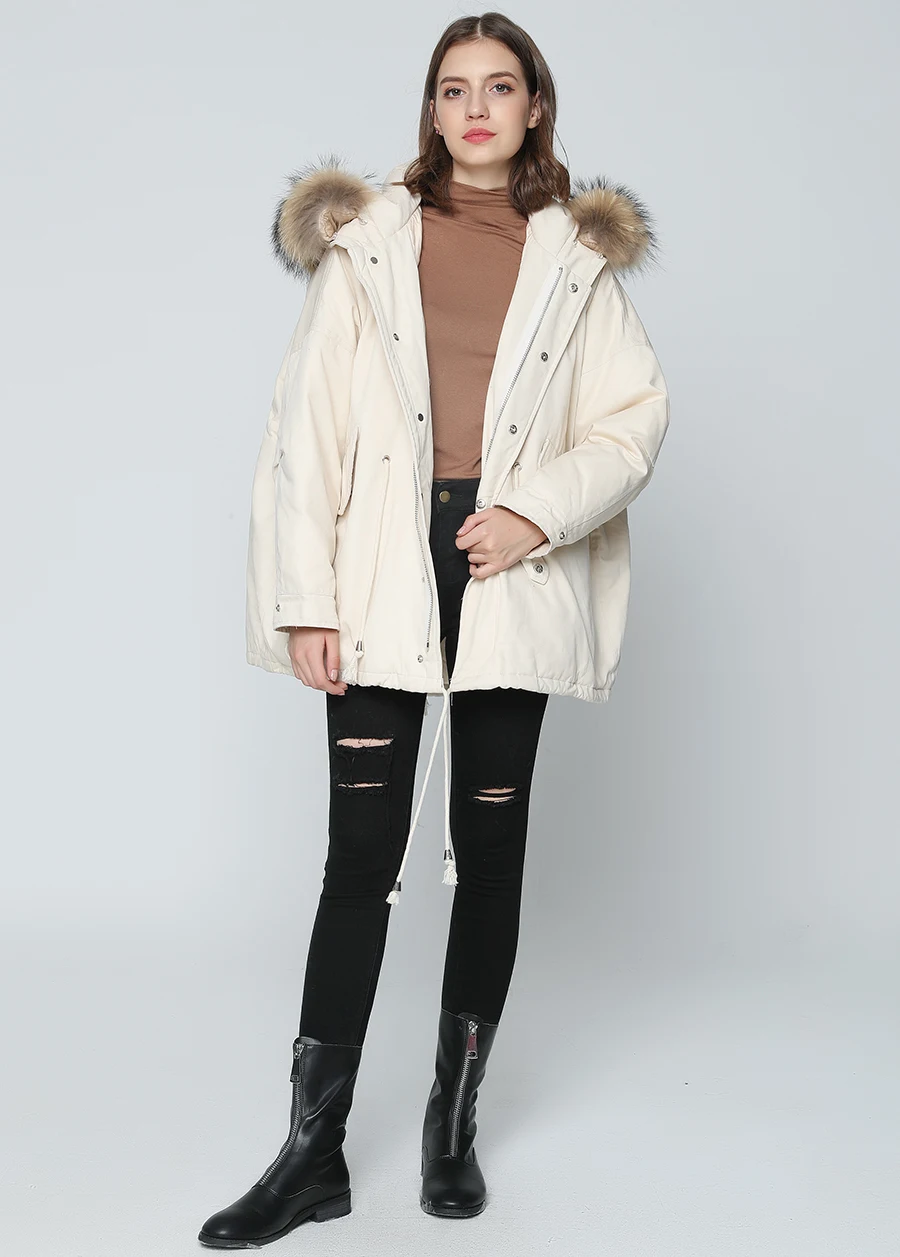 OFTBUY бренд, зимняя куртка, Женская парка, верхняя одежда, парки, натуральный мех енота, пальто, белый утиный пух, теплая плотная куртка