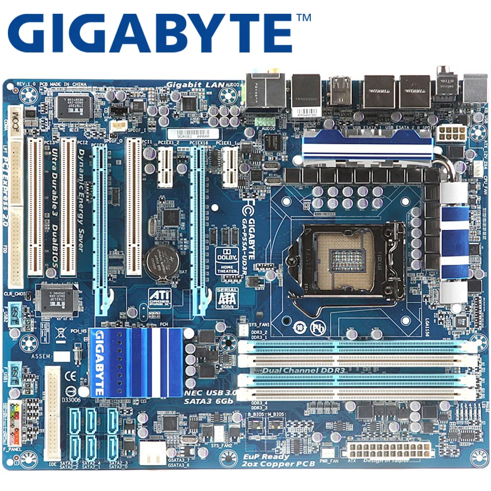 GIGABYTE GA P55A UD3R настольная материнская плата P55 розетка LGA 1156 i3 i5 i7 DDR3 16G ATX