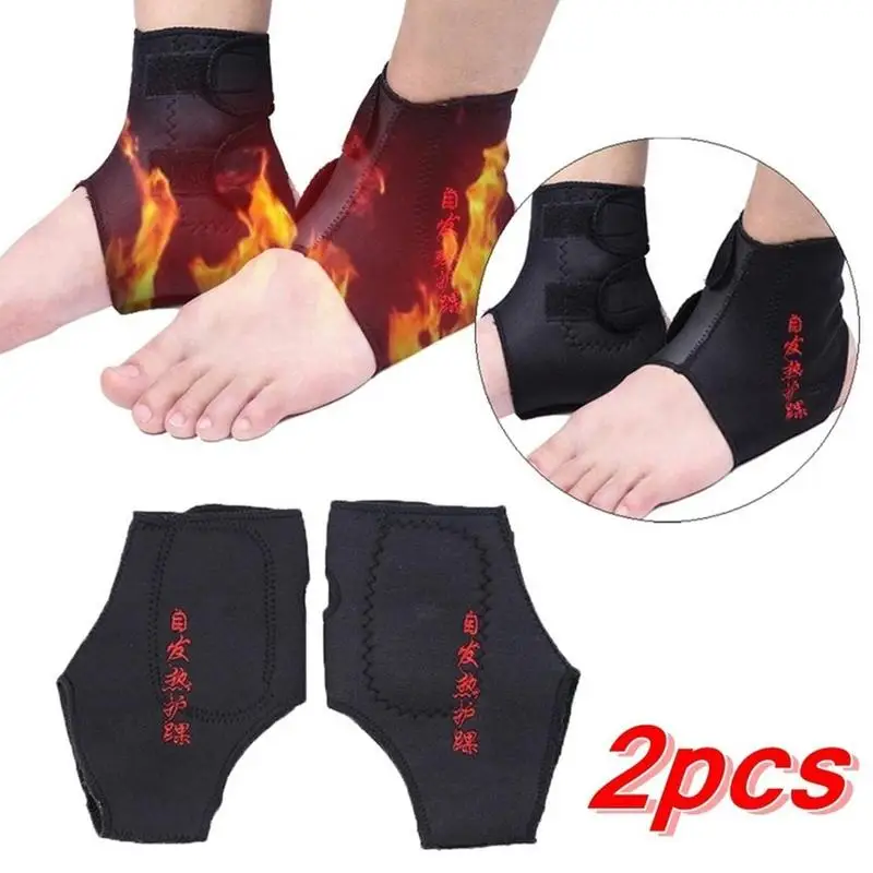 

1 Pair Magnetic Therapy Ankle Brace Adjustable Ankle Support Guard Tourmaline Self-heating+Compression Straps For Pain Relief