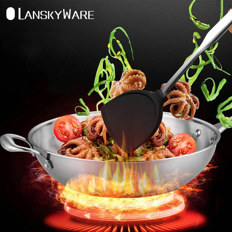 Силиконовый шпатель термостойкий Тернер с деревянной ручкой антипригарная