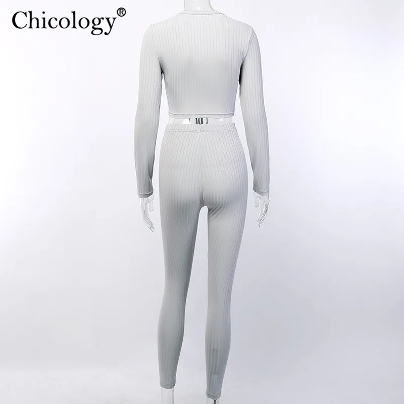 

Chicology ribbed casual long sleeve top high waist pants slim fit lady 2 two piece matching set women 2019 autumn winter clothes