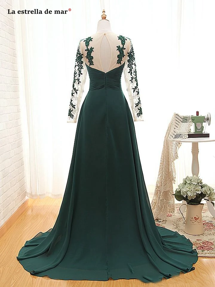 Dark green mother of the bride2021 new Long Sleeves Real Photos A-line Beaded Special Wedding Party Gowns Sweetheart Dress | Свадьбы и