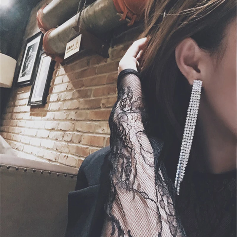 Женские Стразы длинные серьги в уличном стиле сверкающие с кристаллами и