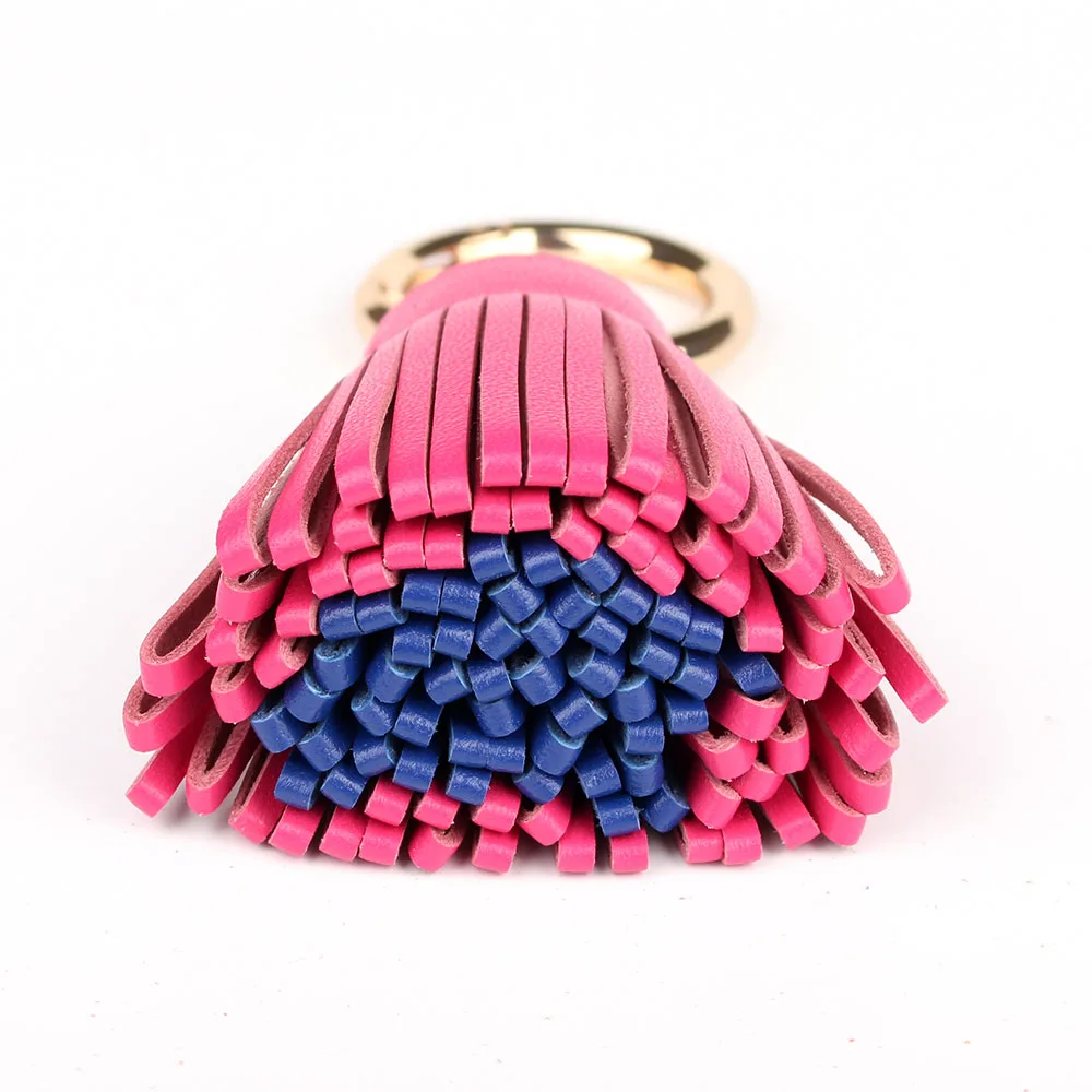 ROSE BLUE Известный бренд класса люкс натуральная овчина настоящий овечий кожаный брелок с кисточкой для сумок автомобильный брелок женская сумка подвеска - Цвет: ROSE BLUE