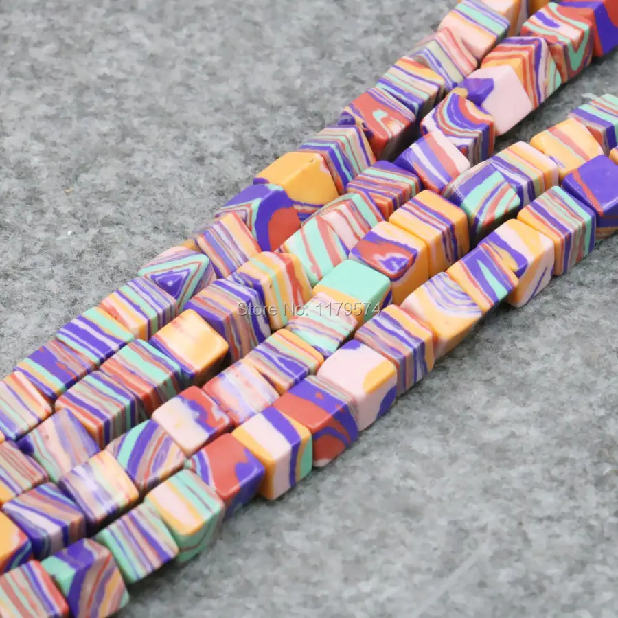 Квадратные бусины Howlite 6 мм 8 в синюю/серую/розовую полоску из индейки