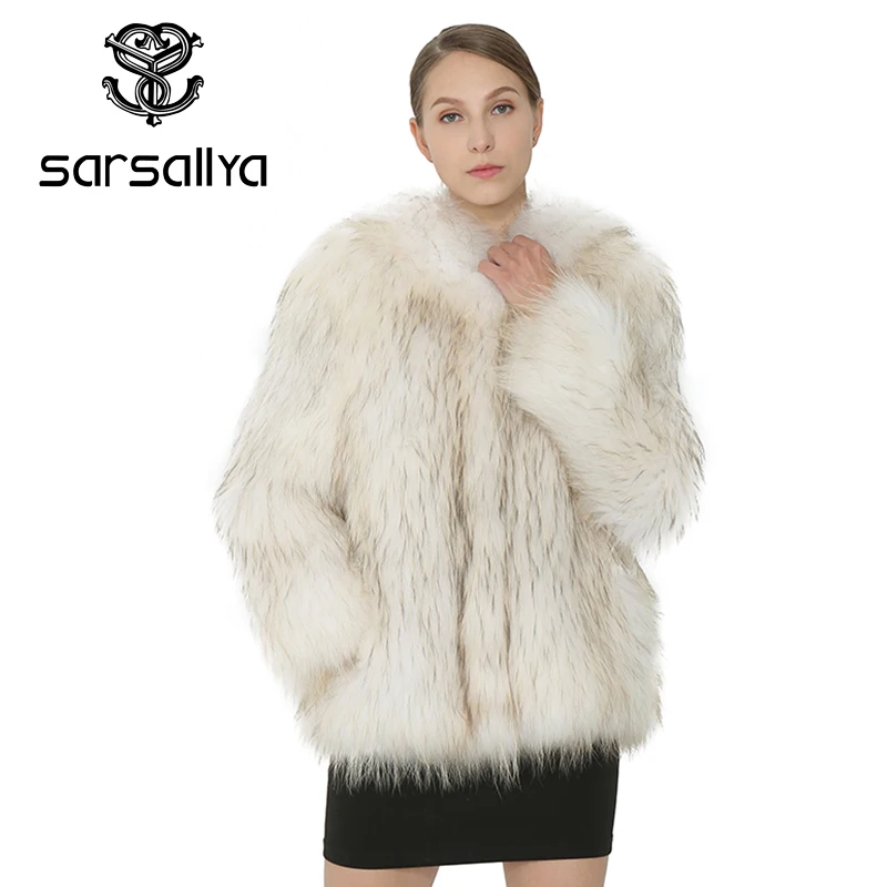 SARSALLYA Sarsallya Для женщин Настоящее енотовидная собака Шуба Модные трикотажные