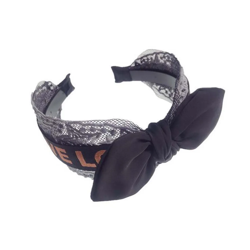Fashion Big Bowknot Hairband Love Print Head Band Lace Hair Accessories Fresh Women Hoop Striped Bands Wholesale |
