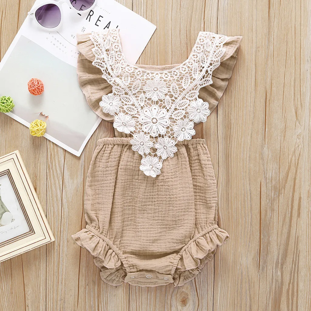 Кружевной комбинезон с цветочным рисунком для новорожденных девочек