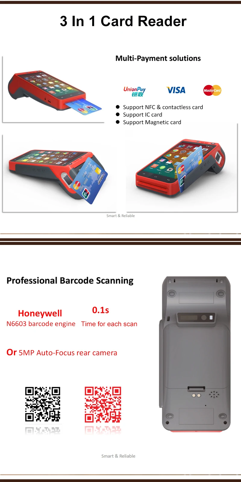 3g/4G/wifi 5,5 дюймовый сенсорный экран ручной Edc отпечатков пальцев pos-терминал для Android с принтером NFC считыватель HCC-Z100