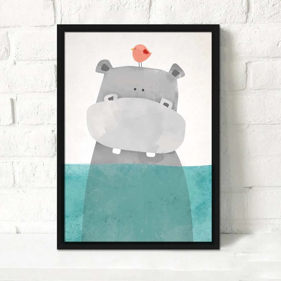 Мультфильм Kawaii животное медведь Бегемот А4 плакат и принты минималистское полотно настенные картины Дети Детская комната Домашний декор