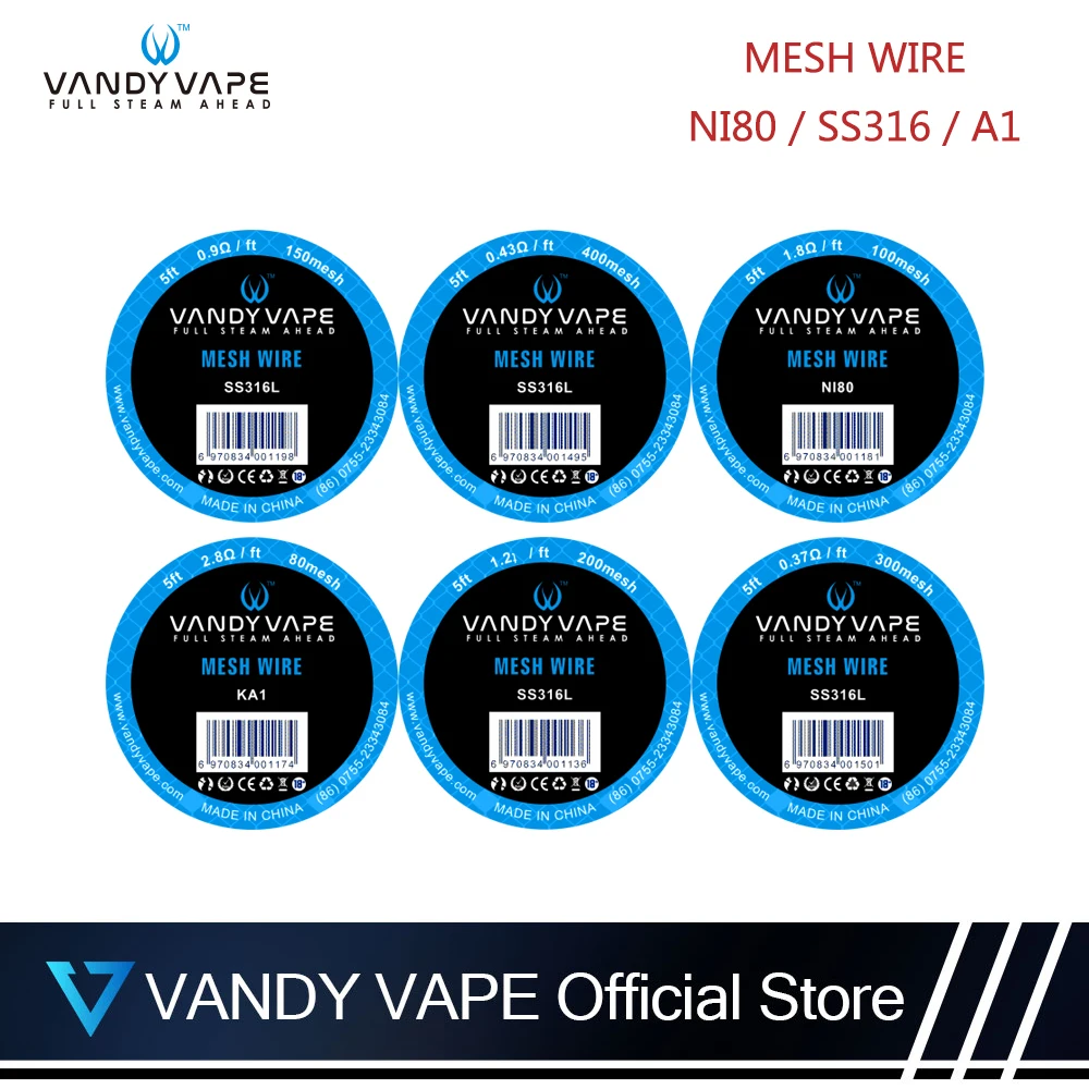 Оригинальный Vandy vape MESH WIRE NI80 / SS316 A1 для электронной сигареты бак RBA атомайзер
