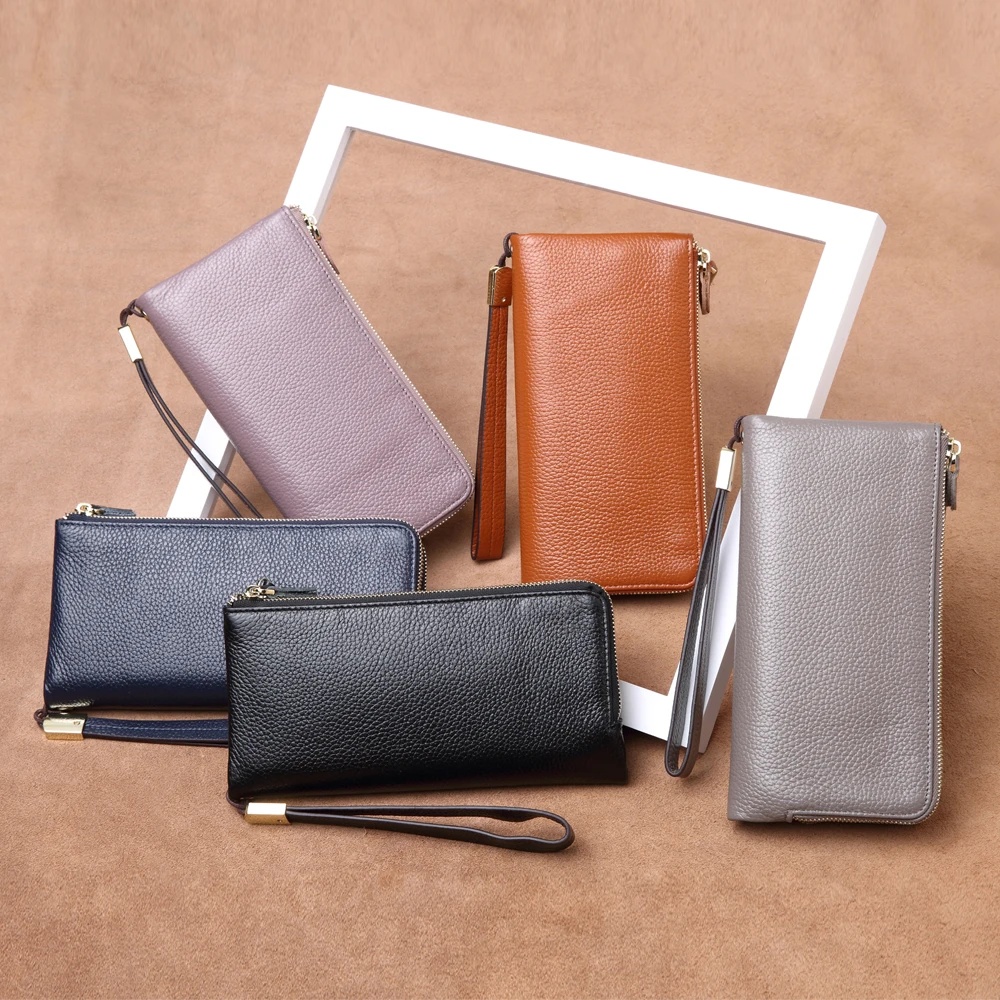 Top Grain Unisex Genuine Leather Wristlet Wallet Double Zipper Pocket Clutch Bag Coin Purse Card Holder | Багаж и сумки