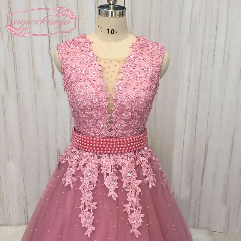 SuperKimJo Vestido De Fiesta Boda Выпускные платья Длинные розовые без рукавов для выпускного
