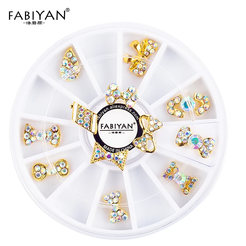 Nail Art Wheel Bow Tie Bowknot Decoration Jewelry Accessories 3D Tips DIY Design Crystal Rhinestones Acrylic Metal Manicure Tool | Красота и