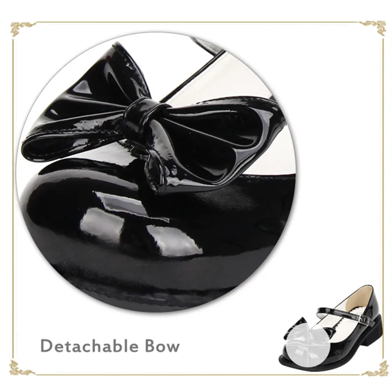 Женские черные лакированные кожаные туфли на низком каблуке в японском стиле