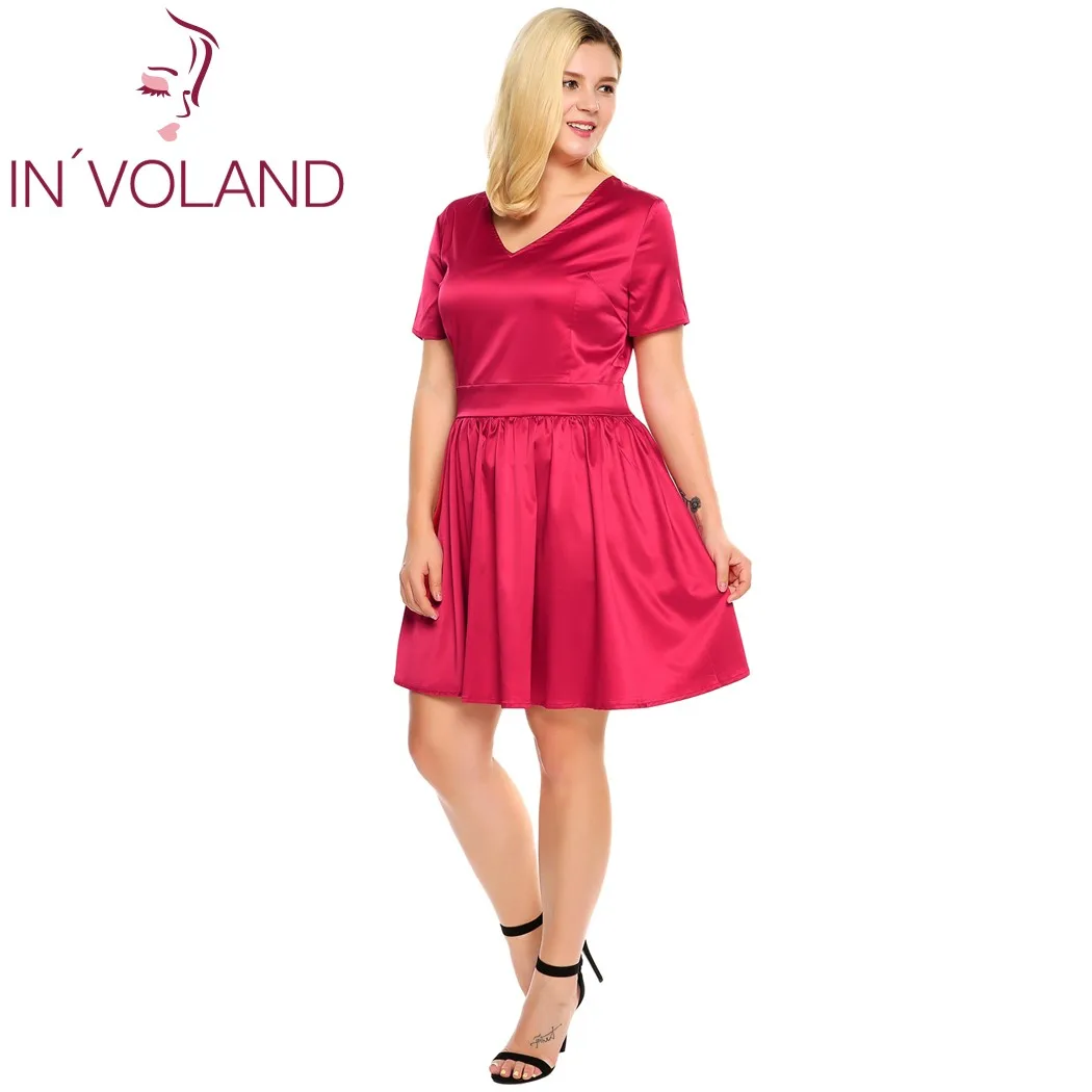 Женское атласное платье IN'VOLAND повседневное однотонное трапеция с v образным