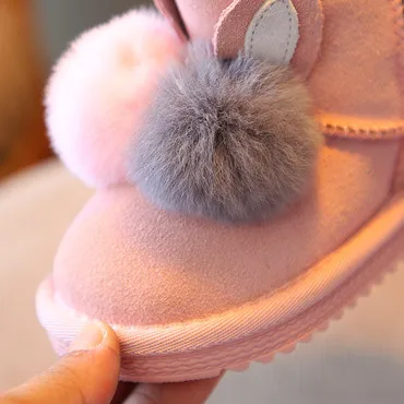 Size21-37 зимние ботинки с героями мультфильмов для малышей; Детские брендовые модные ботинки из натуральной кожи для маленьких девочек; Детские Черные Теплые ботильоны с помпоном