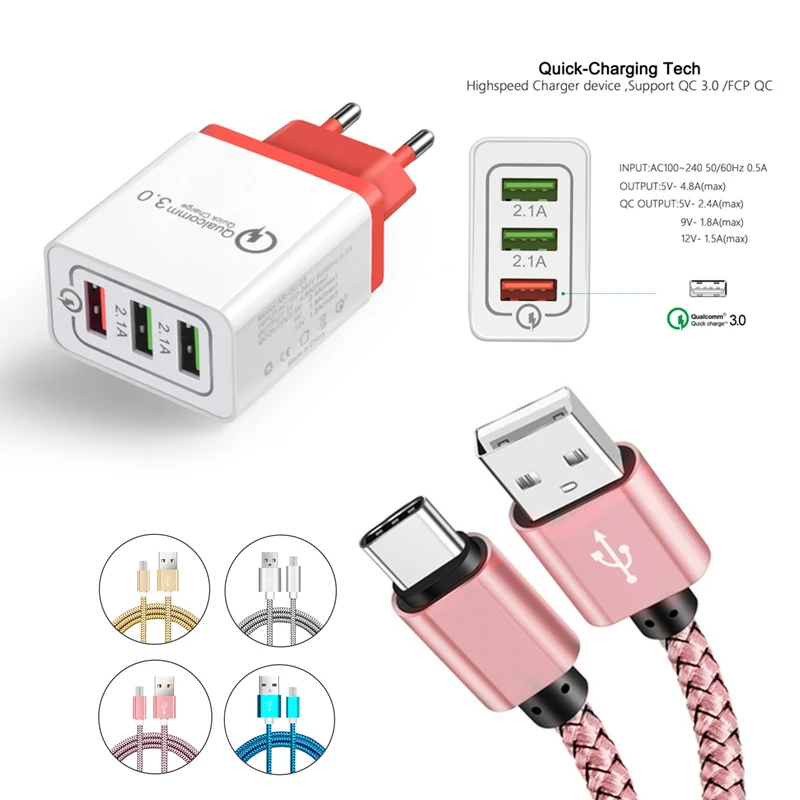 Оригинальное быстрое зарядное устройство QC3.0 2.4a USB Type C зарядный кабель для Huawei Mate