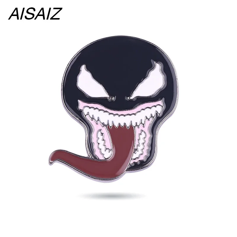 Винтажная эмаль Venom Человека паука черная симбионовая маска с язычком