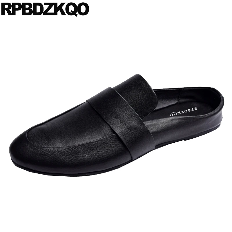 Casual High Quality British Style Sandals Men Shoes Luxury Brand Italy Mules Slip On Soft Real Leather Genuine Black Slides Half | Обувь