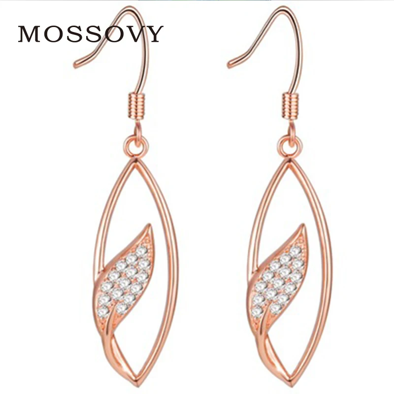 Mosssovy горный хрусталь выдалбливают лист серьги кольца розового золотого цвета