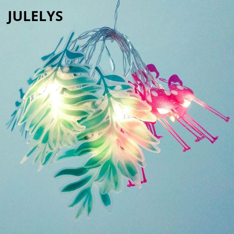 JULELYS 10 лампочек AA на батарейках светодиодный гирлянда Фламинго оливковые гирлянды рождественские украшения для вечеринки комнаты
