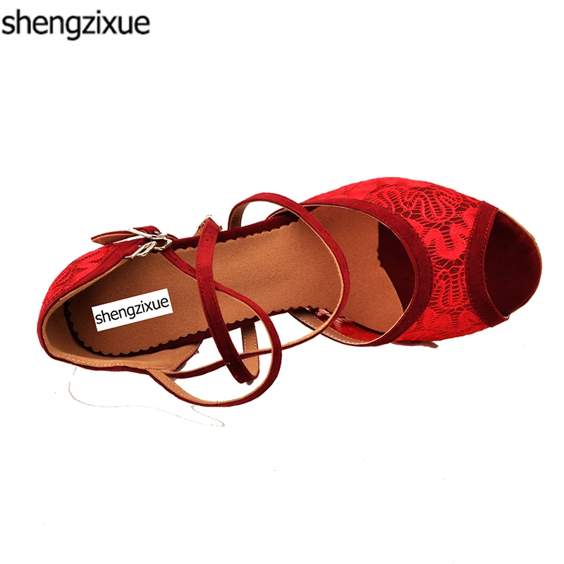 Shengzixue/женская черная/красная кружевная Обувь для бальных и латиноамериканских