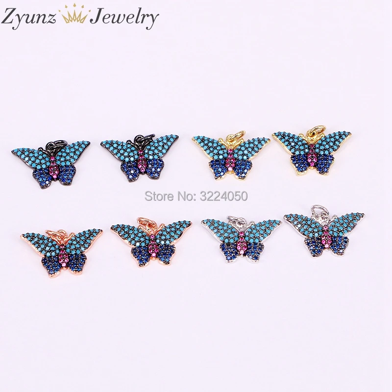 

5PCS Fashion Micro Pave CZ And Blue Stones Butterfly Insect Charms in 4 colors