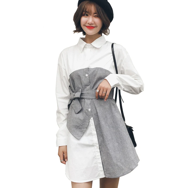 Женское лоскутное платье-рубашка Trytree офисное Повседневное платье выше колена с