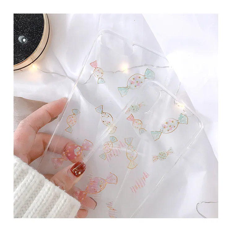 Gimfun Fresh Transparent Candy Phone Case for Iphone 7 Glitter Floral Soft Tpu 6 6s 8 Plus X Back Cover |