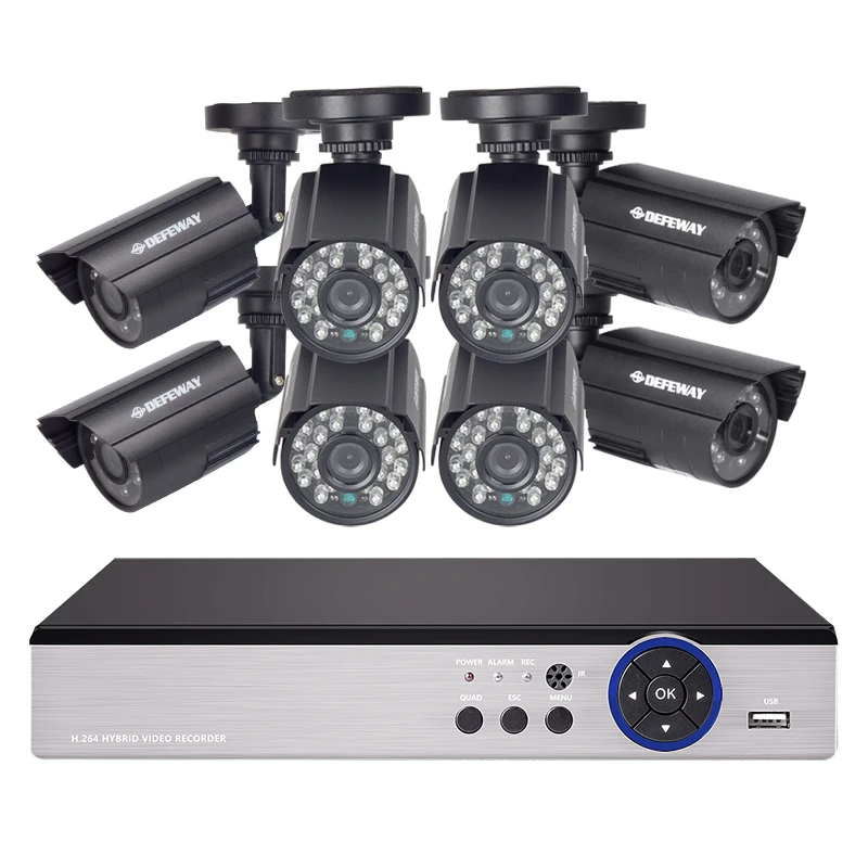 DEFEWAY 1080N 8-канальная Система видеонаблюдения 1 ТБ HDD DVR комплект 8 шт. наружный ИК ночного видения 1,0 МП с аварийной батареей